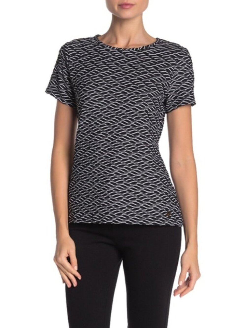 Calvin Klein Black & White Wave-Pattern Short Sleeve Tee Business Causal Size L